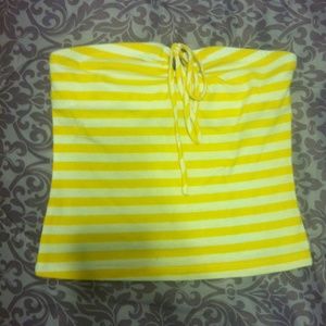 Yellow and white striped tube top